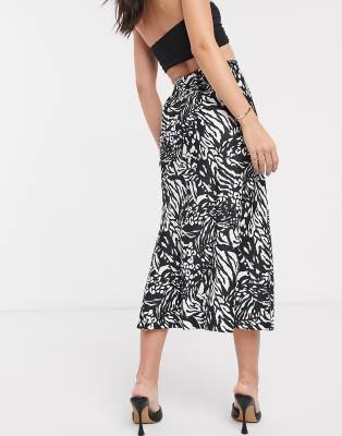 asos design bias cut satin midi skirt in leopard print