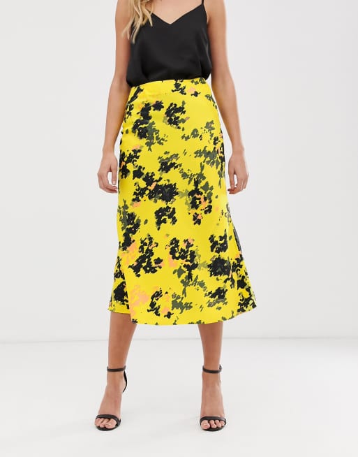 Asos yellow shop midi skirt