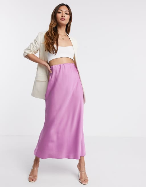 ASOS DESIGN bias cut satin slip midi skirt in violet ASOS