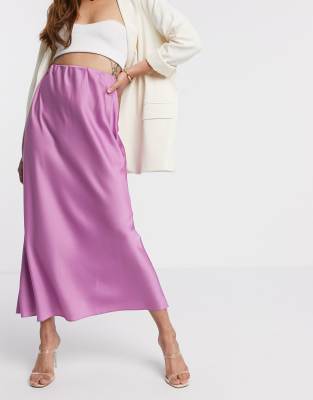 asos design bias cut satin slip midi skirt