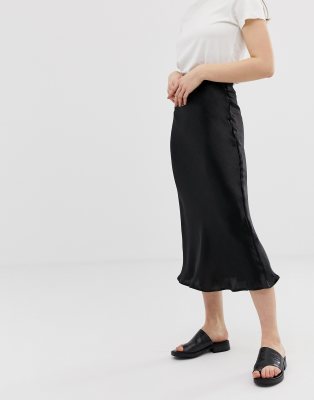 asos design bias cut satin slip midi skirt