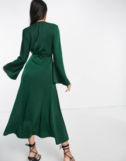 ASOS DESIGN wrap front tie back maxi dress in forest green