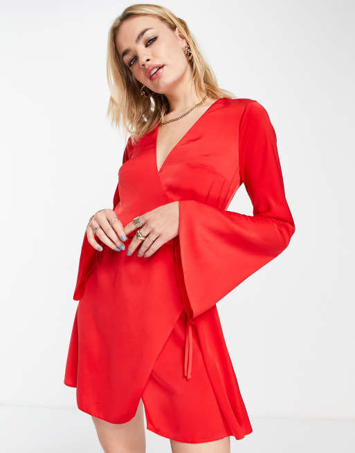 Red satin cheap wrap dress