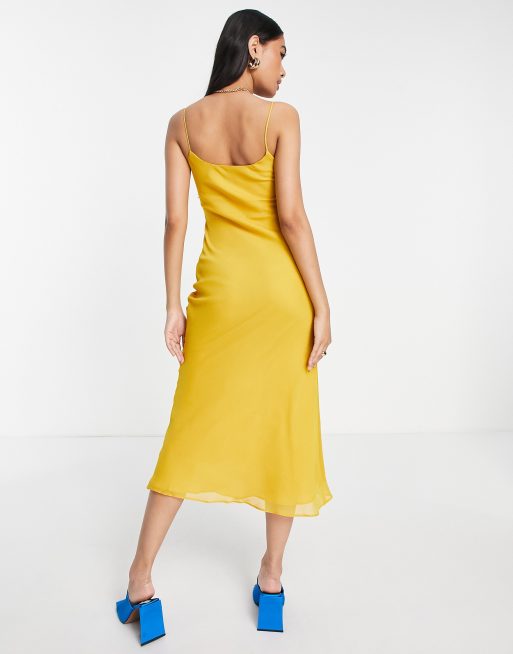 Mustard satin hotsell slip dress