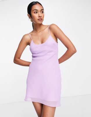 ASOS DESIGN bias cut scoop neck mini dress in lilac-Purple