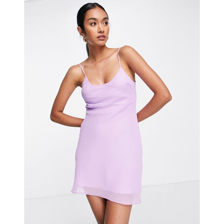 Ana Ruched Strap Detail Mini Dress in Lilac