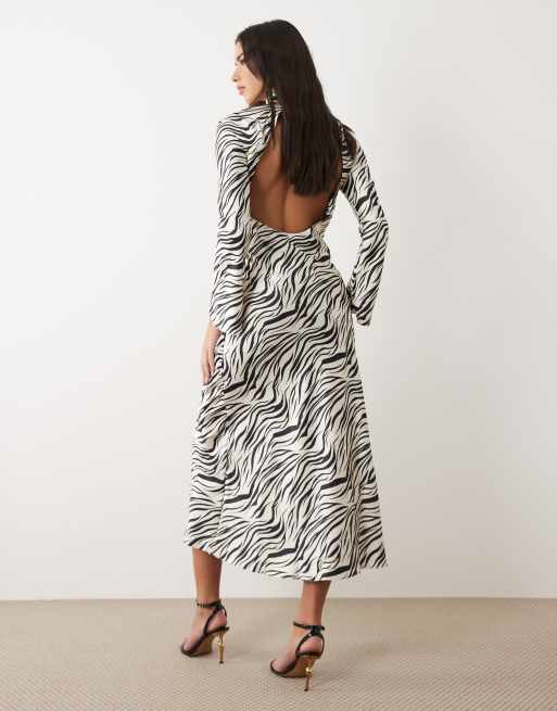 ASOS DESIGN bias high neck maxi dress in zebra print, 4 of 4