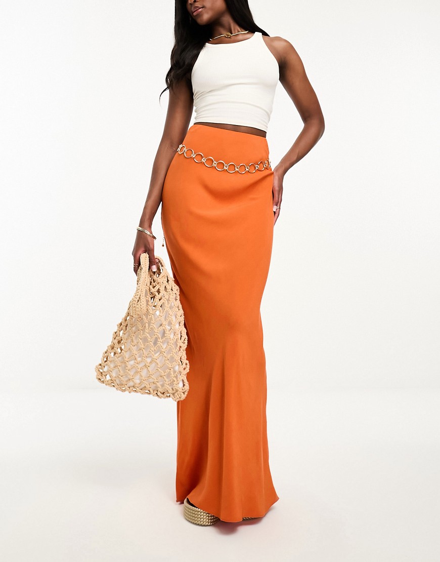Asos Design Bias Maxi Skirt In Orange