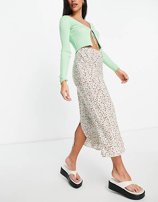 ASOS DESIGN Button Front Maxi Skirt In Green Floral Print | lupon.gov.ph
