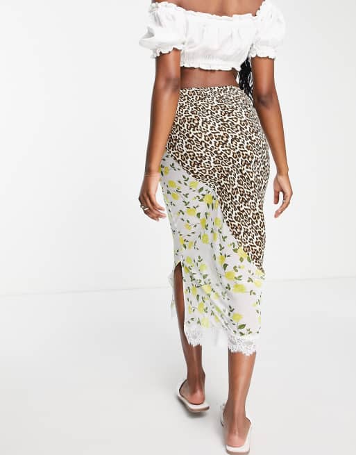 Leopard midi outlet skirt lace trim