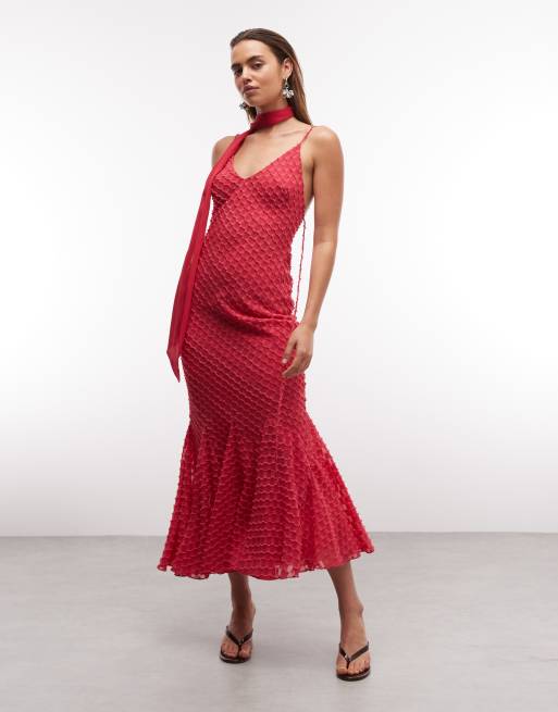 flared cami dress Pink Floral Print Jacquard Halter Dress - Mini Dresses