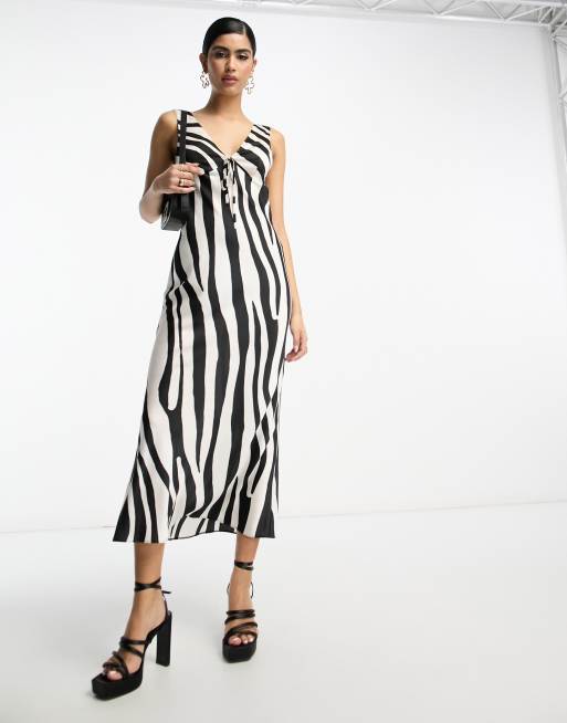 ASOS DESIGN bias satin tie detail midi dress in abstract zebra print, 4 of 4