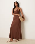 [ASOS DESIGN] ASOS DESIGN bias slip linen look maxi dress in chocolate-Brown 14 Chocolate