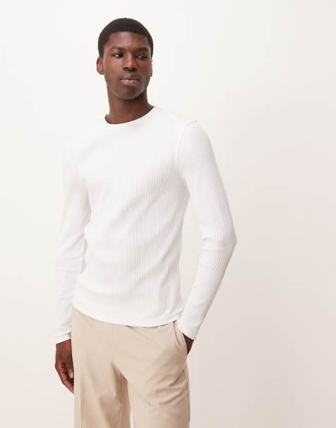 ASOS DESIGN super heavyweight muscle fit long sleeve t-shirt in white rib