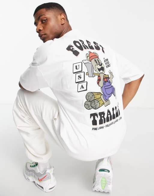 ASOS DESIGN – Biały bawełniany T-shirt oversize ze skaterskim nadrukiem z przodu i na plecach - WHITE
