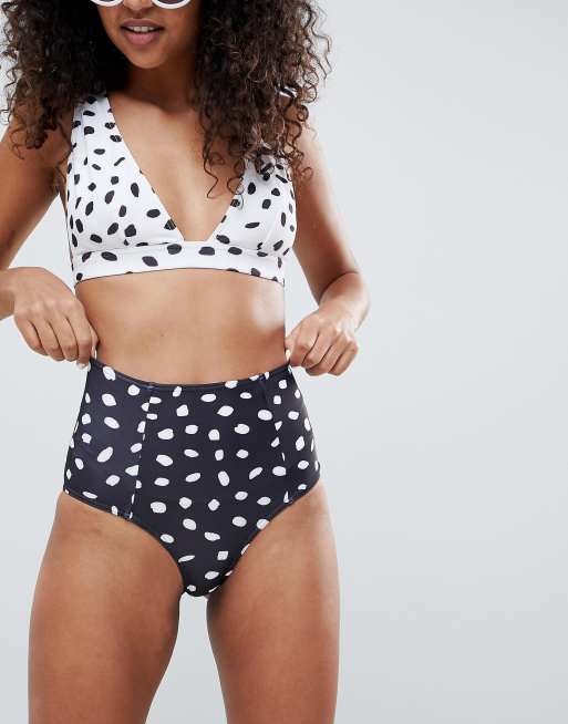 ASOS DESIGN – Biały dół od bikini z podwyższonym stanem w czarne kropki, 3 z 4