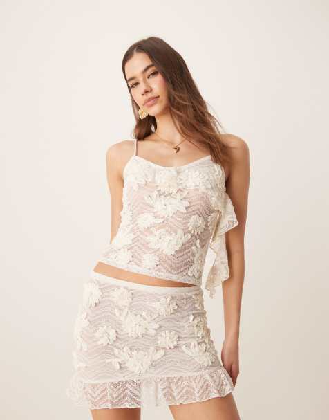 ASOS DESIGN co-ord applique floral detail drape cami top in white 
