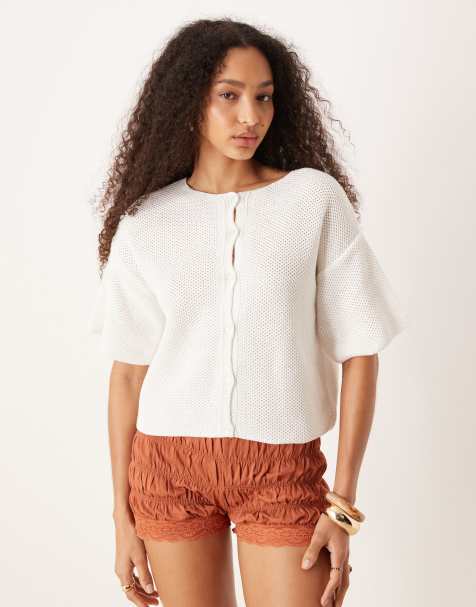 ASOS DESIGN knitted short sleeve cardigan in white