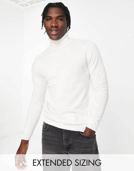 ASOS DESIGN – Biały dzianinowy sweter z odwijanym golfem