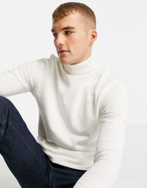 ASOS DESIGN – Biały dzianinowy sweter z odwijanym golfem