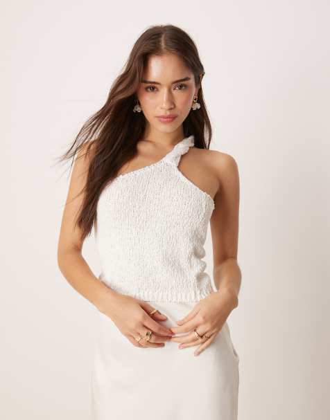 ASOS DESIGN – Biały dzianinowy top na jedno ramię ze skręconym ramiączkiem - view 1