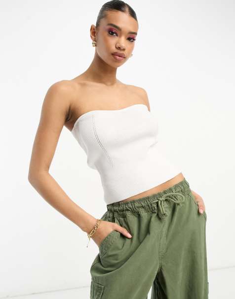 ASOS DESIGN – Biały dzianinowy top z dekoltem bandeau - view 1