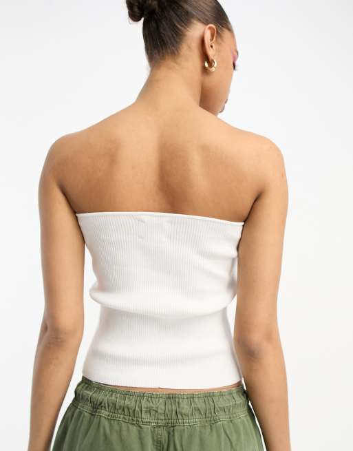 ASOS DESIGN – Biały dzianinowy top z dekoltem bandeau, 3 z 4