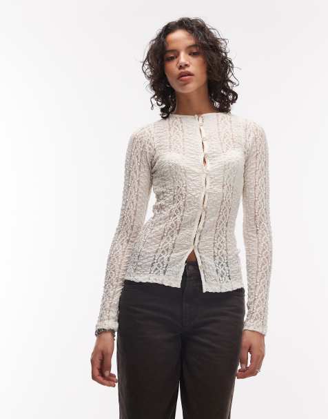 ASOS DESIGN – Biały fakturowany kardigan z długimi rękawami - view 1