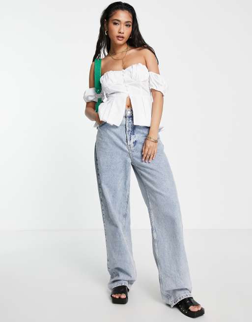 ASOS DESIGN – Biały gorsetowy top z odkrytymi ramionami i bufkami, 4 z 4