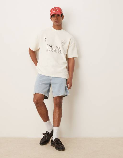 ASOS DESIGN – Biały gruby i teksturowany T-shirt oversize z nadrukiem tekstowym  , 3 z 4