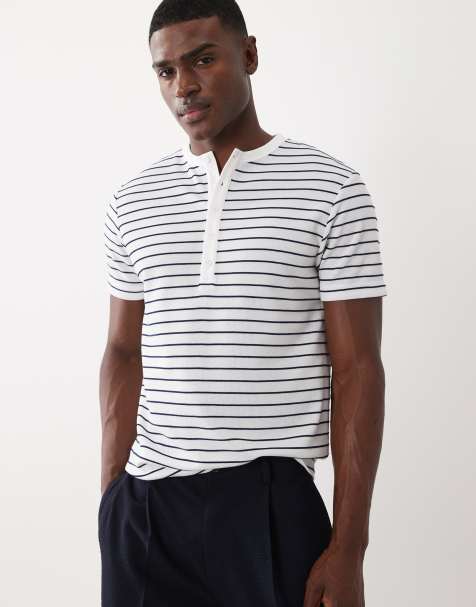 ASOS DESIGN – Biały gruby T-shirt henley w paski - view 1
