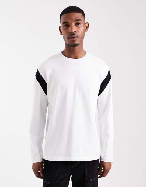 ASOS DESIGN heavyweight relaxed long sleeve t-shirt with contrast panel in white