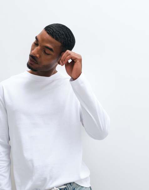ASOS DESIGN – Biały gruby T-shirt o luźnym kroju z długimi rękawami - view 1