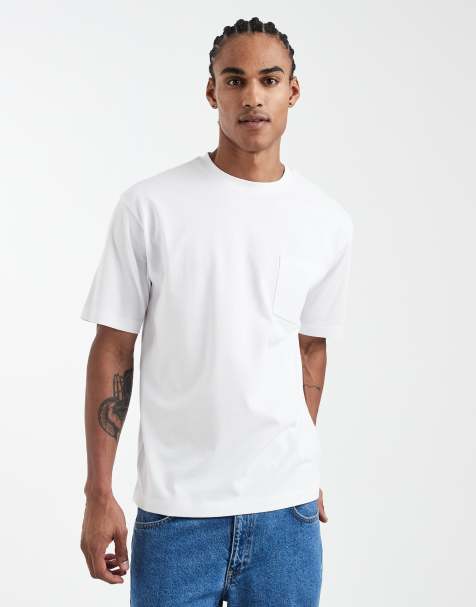 ASOS DESIGN – Biały gruby T-shirt o luźnym kroju z kieszenią - view 1