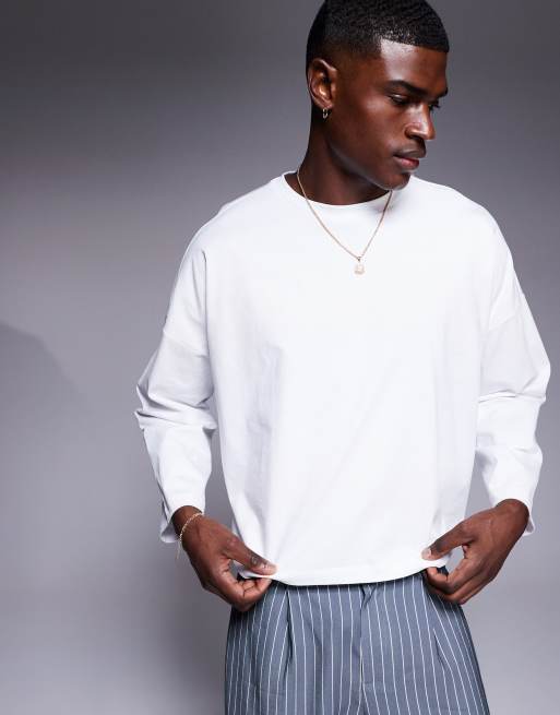 ASOS DESIGN – Biały gruby T-shirt o pudełkowym fasonie extreme oversize z długim rękawem 
