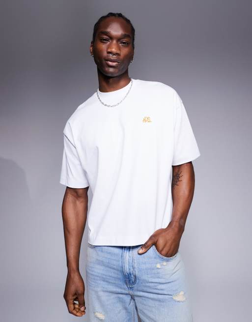 ASOS DESIGN – Biały gruby T-shirt oversize o gramaturze 240 g/m<sup>2</sup> z haftem