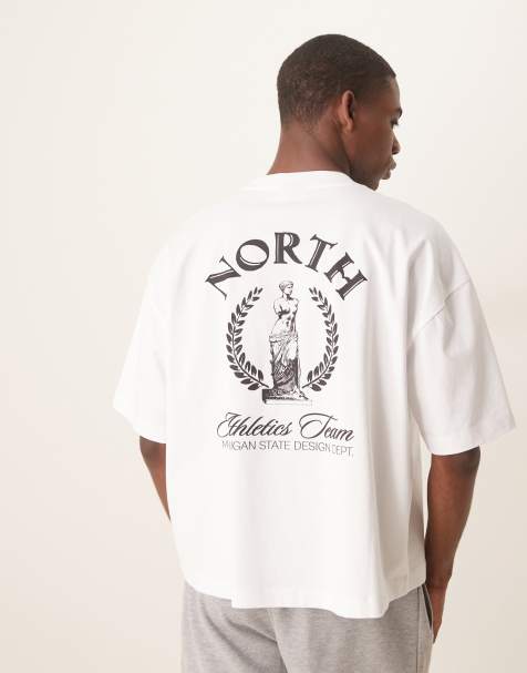 ASOS DESIGN heavyweight boxy oversized t-shirt with front and back graphic in white