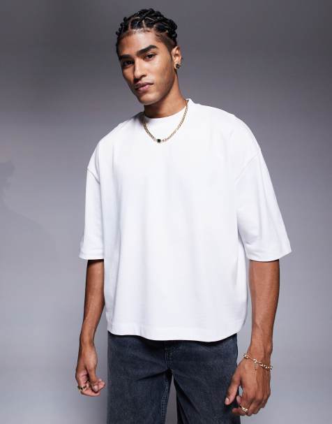 ASOS DESIGN – Biały gruby T-shirt oversize o pudełkowym kroju z rękawami 1/2 - view 1