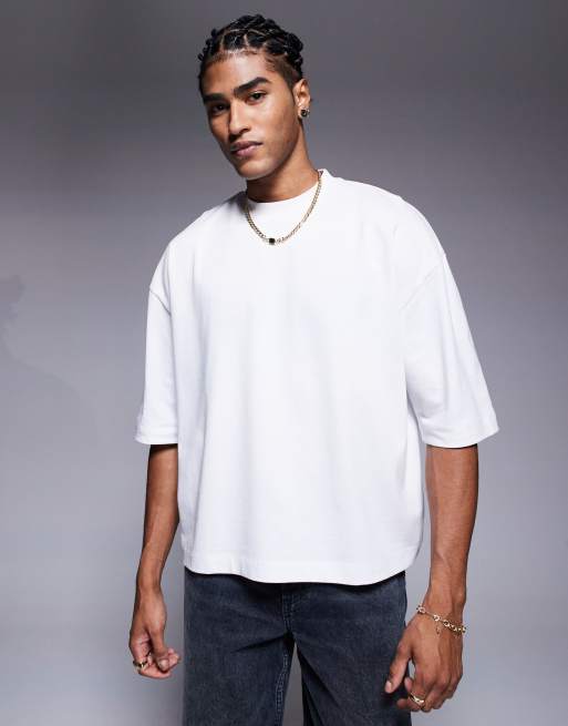ASOS DESIGN – Biały gruby T-shirt oversize o pudełkowym kroju z rękawami 1/2