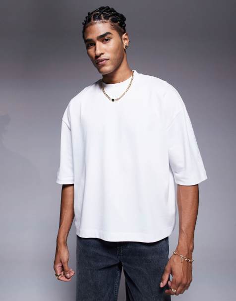 ASOS DESIGN heavyweight oversized boxy half sleeve t-shirt in white 