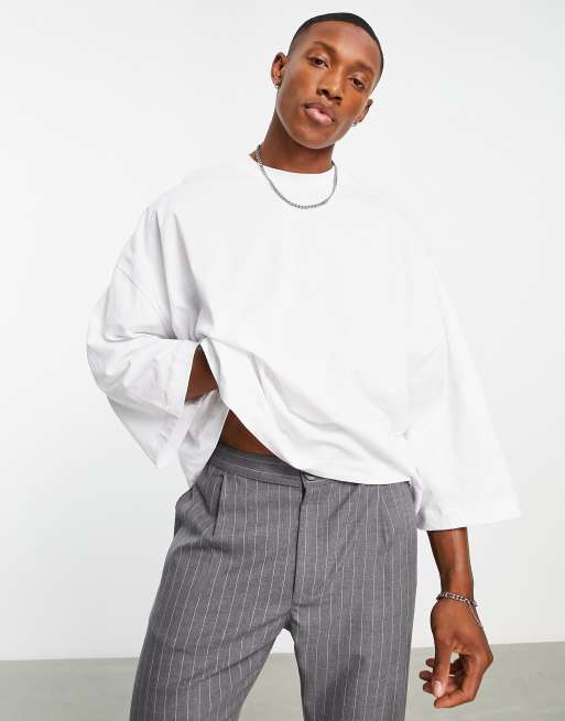 ASOS DESIGN – Biały gruby T-shirt oversize z długimi rękawami