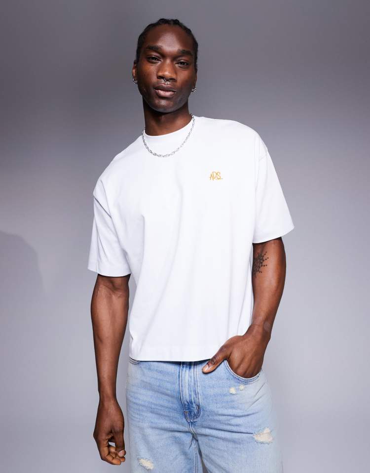 ASOS DESIGN – Biały gruby T-shirt oversize z haftem - view 1