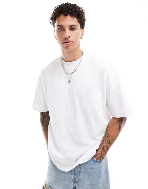 ASOS DESIGN – Biały gruby T-shirt oversize z kieszenią