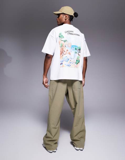 ASOS DESIGN – Biały gruby T-shirt oversize z nadrukiem krajobrazu 300 g/m2 - view 1
