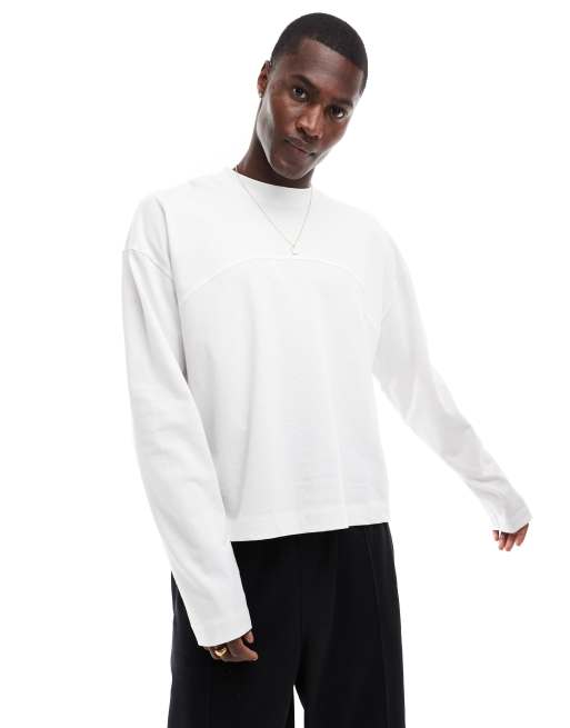 ASOS DESIGN – Biały gruby T-shirt oversize z ozdobnymi szwami