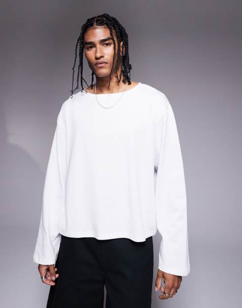 ASOS DESIGN – Biały gruby T-shirt pudełkowy oversize z szerokim dekoltem - view 1