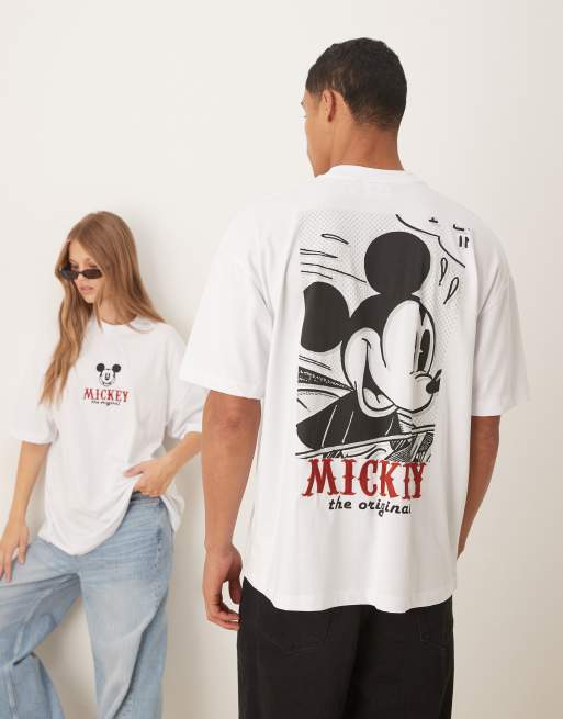 ASOS DESIGN – Biały gruby T-shirt unisex o kroju oversize z motywem Myszki Miki
