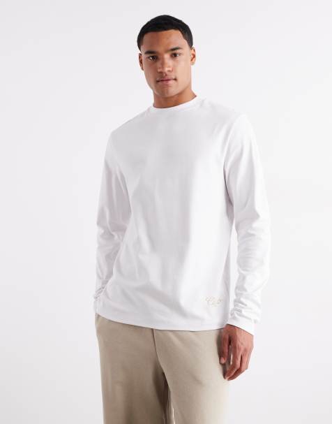 ASOS DESIGN – Biały gruby T-shirt z długimi rękawami o gramaturze 240 g/m² z nadrukiem - view 1