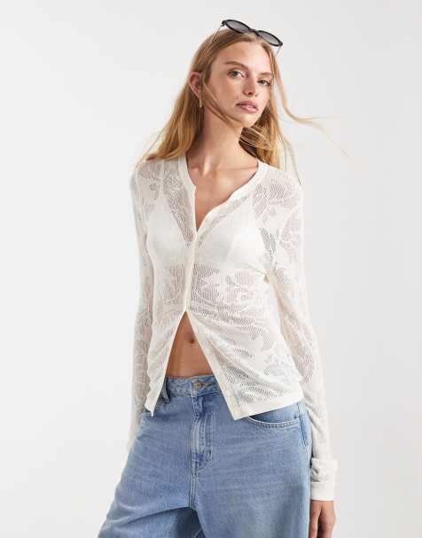 ASOS DESIGN – Biały kardigan z prześwitującej koronki o dopasowanym kroju - view 1