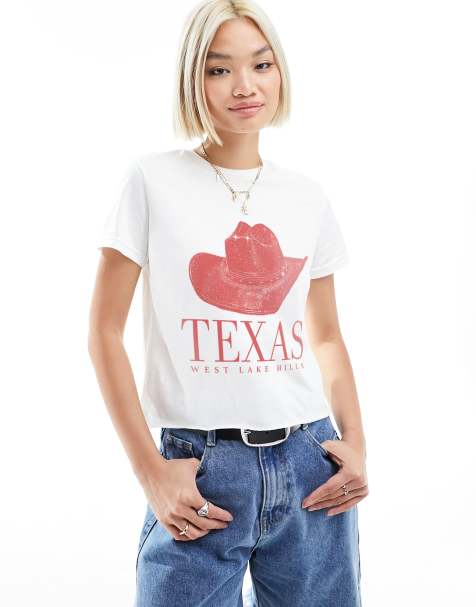 ASOS DESIGN – Biały krótki i obcisły T-shirt z grafiką z napisem „Texas” - view 1